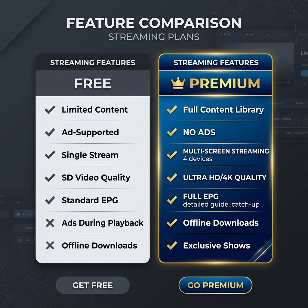 Premium vs Gratis Functies IPTV Smarters
